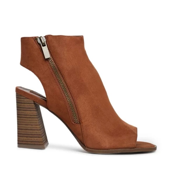 Women's Brown Peep-Toe Ankle Boots - Picture 1 of 5